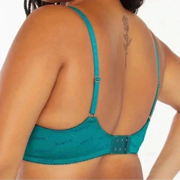 Savage X Fenty Shimmer Flocked Logo Unlined Bra in Deep Teal Green Shimmer - Picture 11 of 11